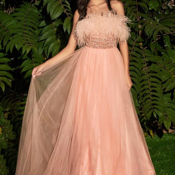 BLUSH PROM PARTY EVENING A-LINE FORMAL STRAPLESS FEATHER BALL GOWN CDCR864 - Picture 6 of 7